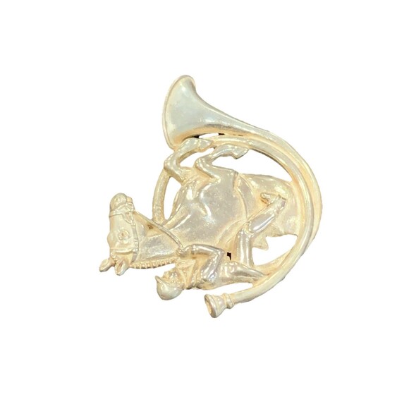 Rare H&H Sterling Silver Fox Hunt Horse Trumpet Ornate Brooch Racing Riding - Picture 3 of 4